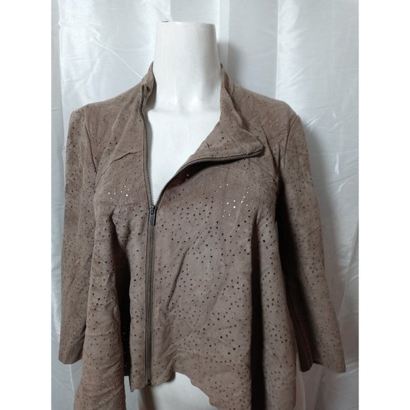 BCBG MAXAZRIA WOMEN SZ S ZIP FRONT DESIMETRICO 3/4 SLEEVE HOLE PUNCHED FABRIC - Picture 2 of 16